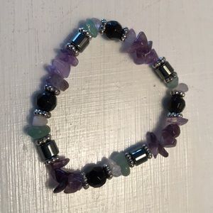 Multicolored Stone and Bead Elastic Bracelet